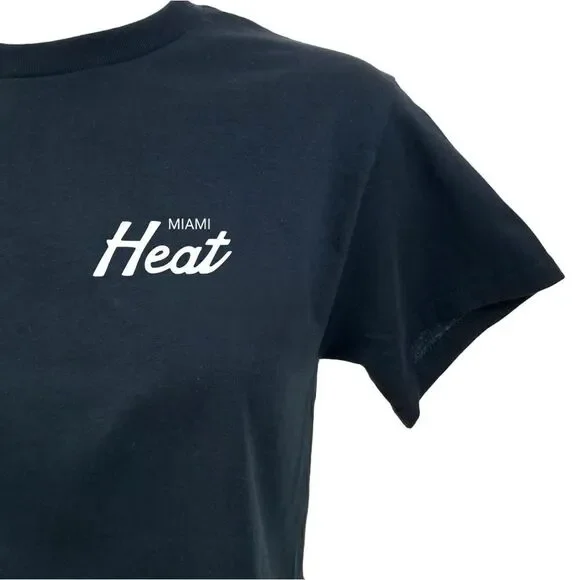 MIAMI HEAT Double Script Retro Logo Black Cropped Crop Top Basketball Jersey Tee - Picture 4 of 6